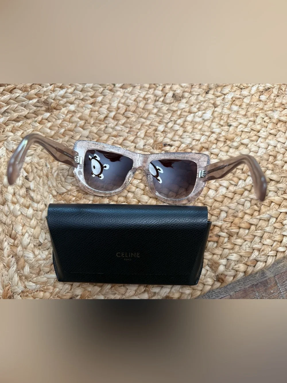 Authentic Celine Translucent Beige Sparkling Frame Sunglasses with Brown Lenses